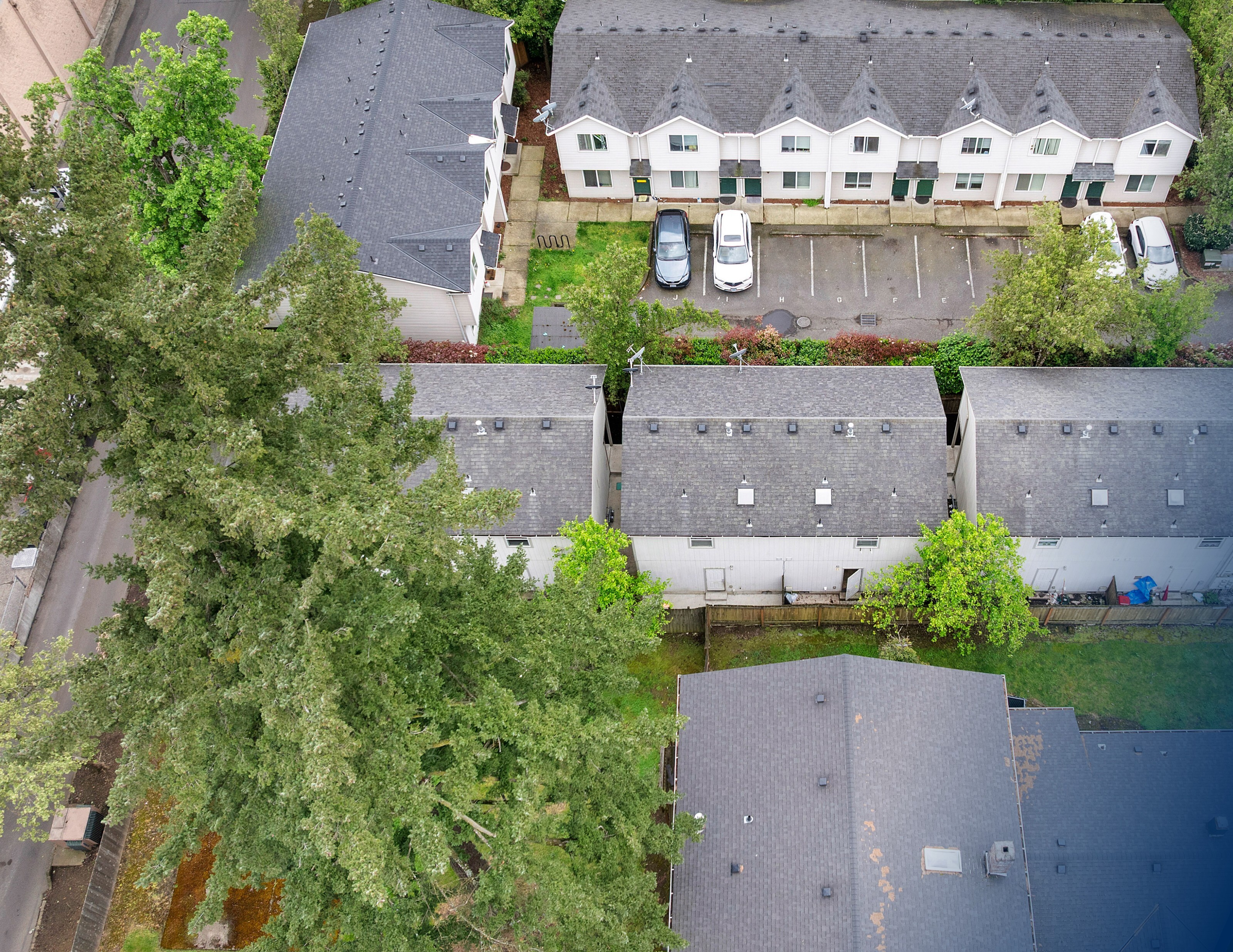 Aerial view from above the buildings